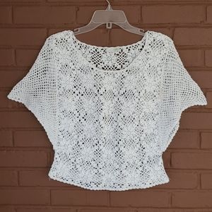 White Lace Crochet Dolman Sleeve Cropped Top Jr.L